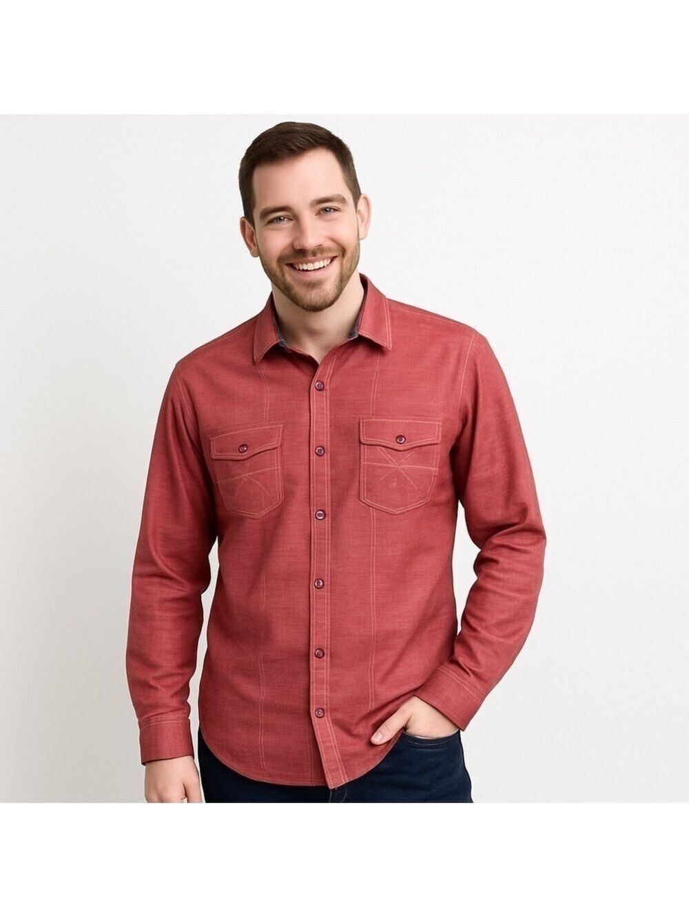 DRILL CLOTHING COMPANY Men's Vintage Rusty Red Button Down Casual Shirt Size L